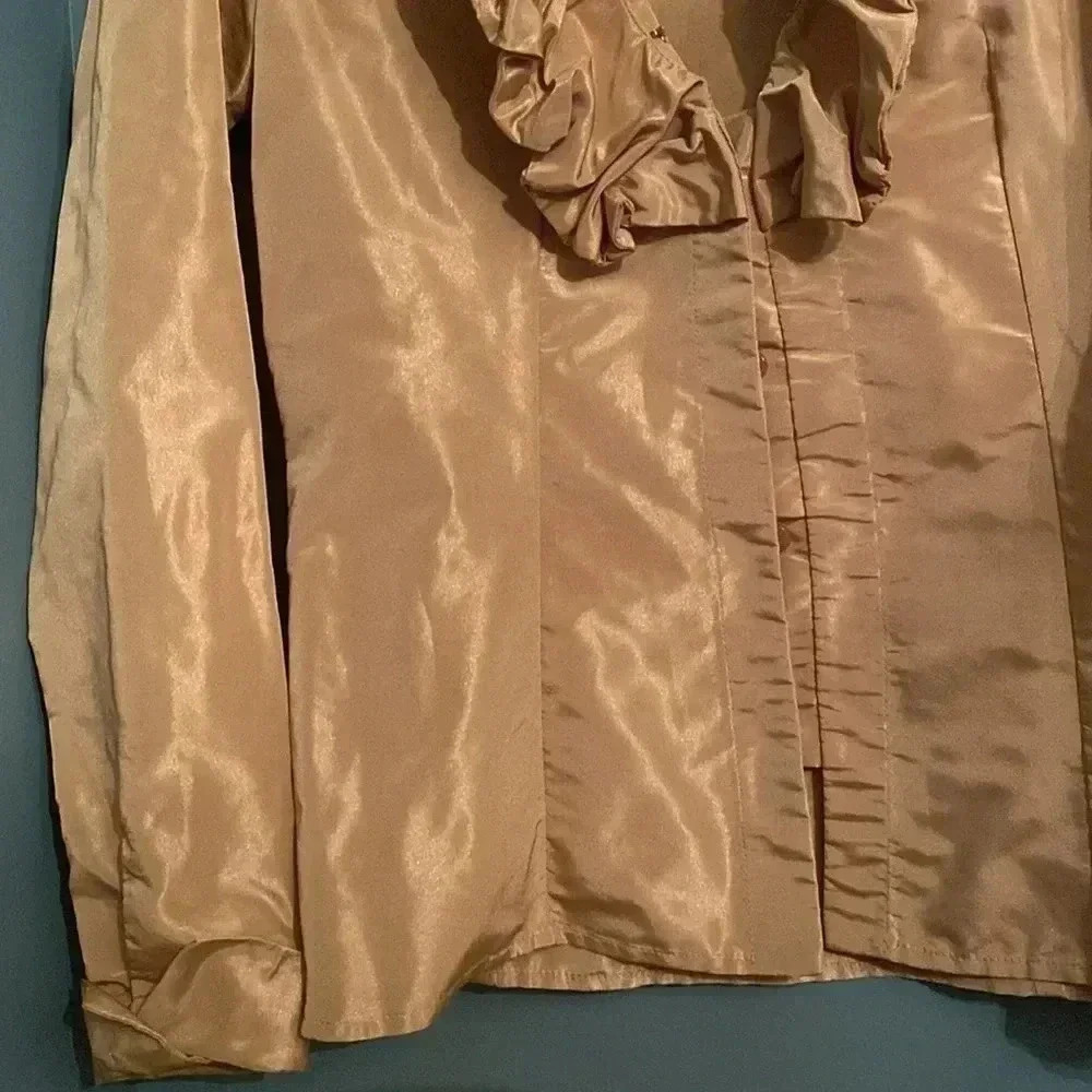 Silvia Tcherassi gold 100% silk ruffle collar long sleeve jacket - size 8 - Picture 8 of 8